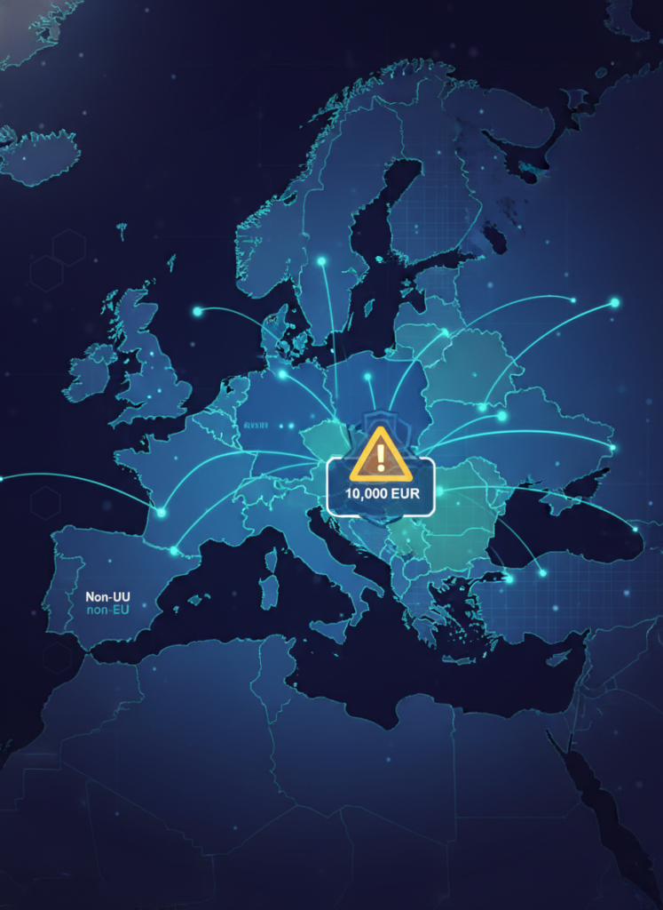 Karte, die den Grenzübertritt und die Zollgrenzen für Gold in Europa darstellt.