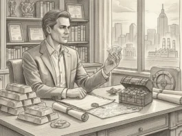 Geschäftsmann prüft Diamant und Goldbarren als physische Werte, die 2026 das Vermögen vor Spekulationen retten.