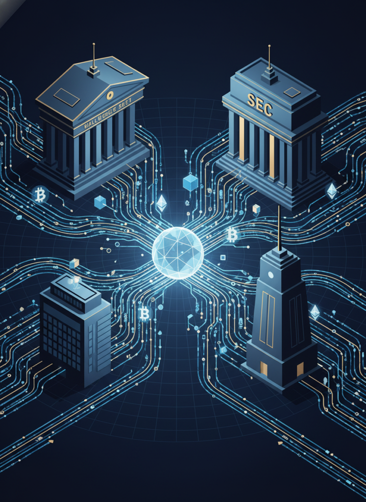 Bitcoin-Rallye nach Waffenstillstand: Fällt die 125.000-Dollar-Marke? 2 Illustration institutioneller Kapitalflüsse in den Kryptomarkt nach SEC Regulierung