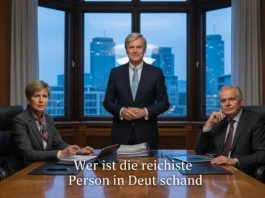 Drei wohlhabende Geschäftsleute in einem modernen Büro passend zur Frage: Wer ist die reichste Person in Deutschland?