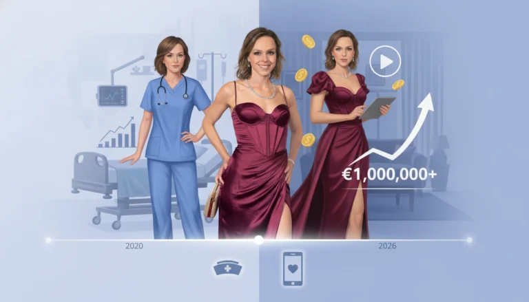 Visualisierung von Serenity Cox' Vermögen: Ihr Aufstieg von der Krankenschwester zur Millionärin von 2020 bis 2026.