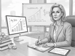 Finanzexpertin analysiert Silberkurs Prognose 100 Dollar für die Rentenplanung 2026 am PC mit Edelmetall-Grafiken.