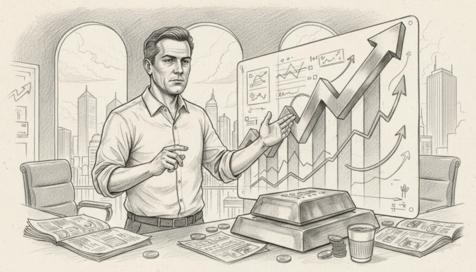 Experte deutet auf steigende Charts zur Silberpreis Prognose 2027 und den erwarteten massiven Anstieg.