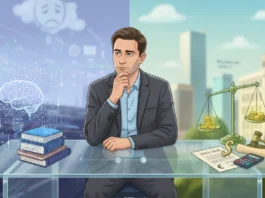 Mann am Schreibtisch analysiert psychologische und rechtliche Aspekte für Staking Steuern Deutschland 2026.