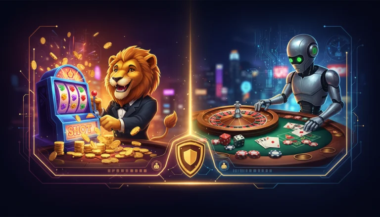Löwe an Slots und Roboter bei Tischspielen zeigen die beliebtesten Spiele in den besten Online Casinos.