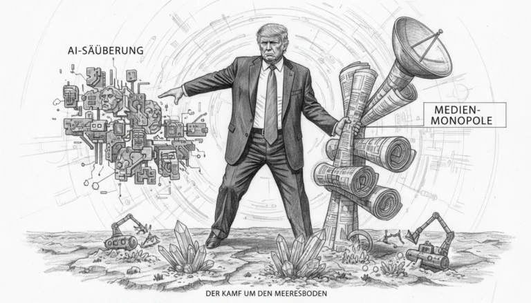 Donald Trump dominiert KI-Elemente, Medien-Monopole und Tiefsee-Bergbau im Kampf um den Meeresboden 2026.