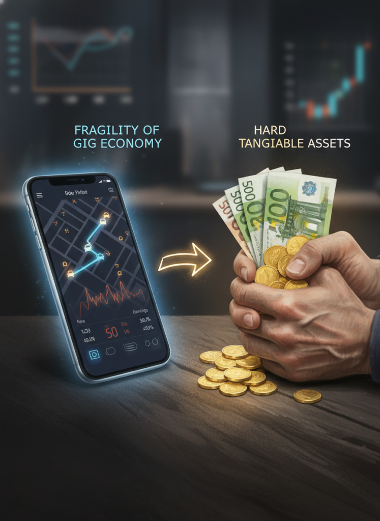 Smartphone App neben Goldmünzen und Euro-Banknoten