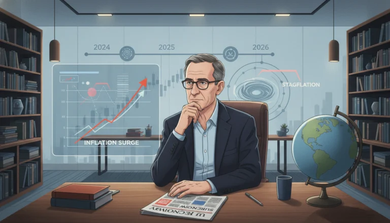 Ray Dalio analysiert UK Inflation Data vor Diagrammen zu Stagflation und wirtschaftlichen Zyklen bis 2026.