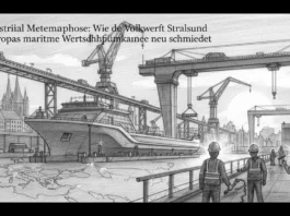 Industrielle Metamorphose der Volkswerft Stralsund: Arbeiter gestalten 2026 Europas maritime Wertschöpfungskette.