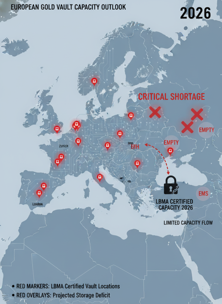 LBMA Tresore und Lagerkapazitäten in Europa 2026 Karte