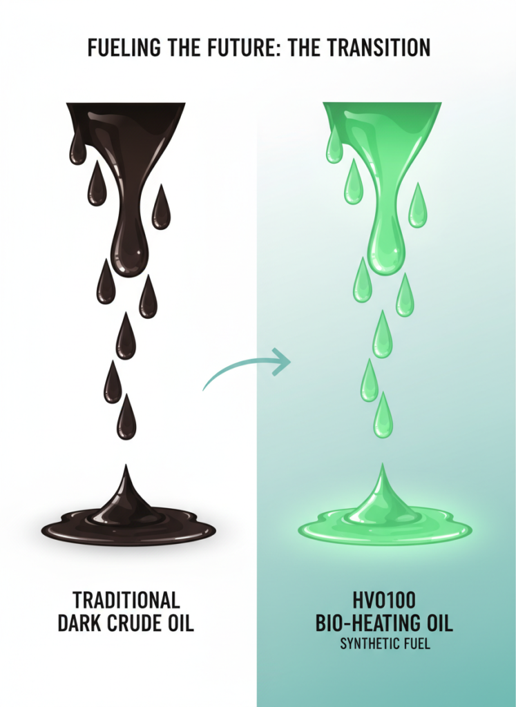 Fig 3: Vergleich zwischen traditionellem Heizöl und grünem HVO100 Brennstoff